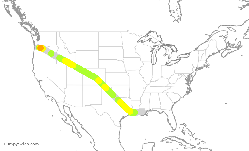 Turbulence forecast map for QXE9993, MSY to PDX