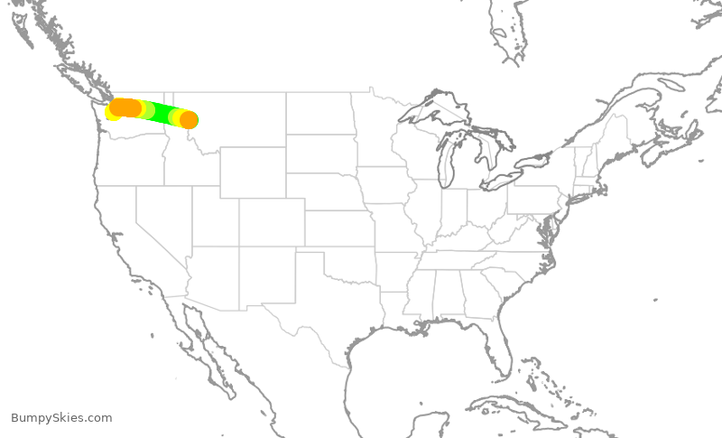 Turbulence forecast map for QXE9994, MSO to SEA