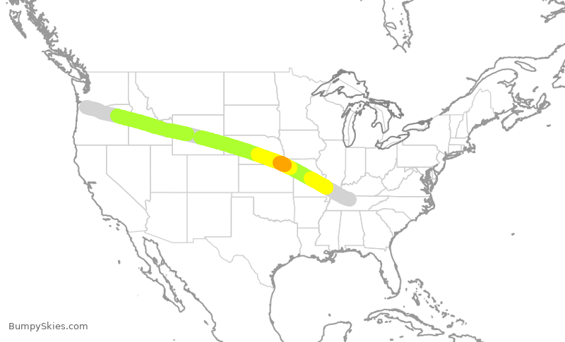 Turbulence forecast map for QXE9995, BNA to PDX