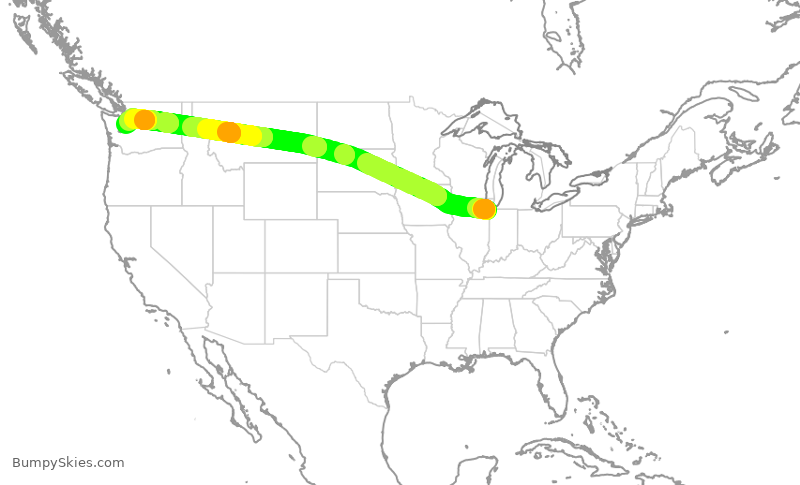 Turbulence forecast map for RDN586, GYY to BFI