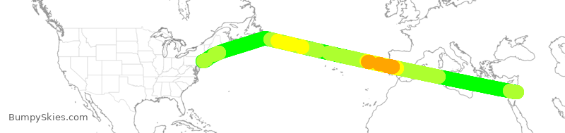 Turbulence forecast map for RJA12, AMM to JFK