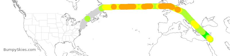 Turbulence forecast map for RJA23, JFK to AMM