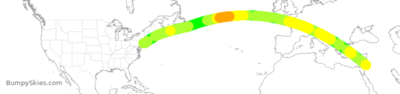 Turbulence forecast map for RJA261, AMM to JFK