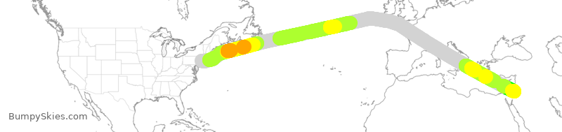 Turbulence forecast map for RJA262, JFK to AMM