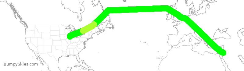 Turbulence forecast map for RJA264, ORD to AMM