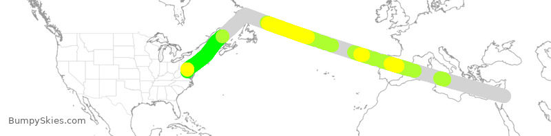 Turbulence forecast map for RJA281, AMM to IAD