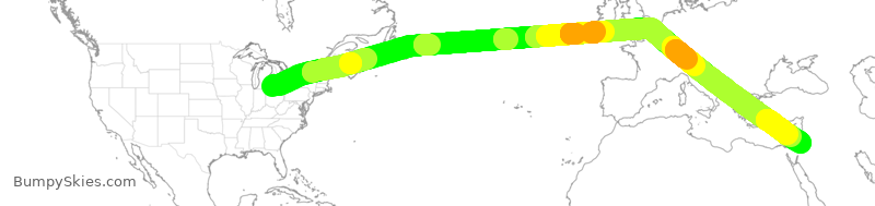 Turbulence forecast map for RJA46, DTW to AMM