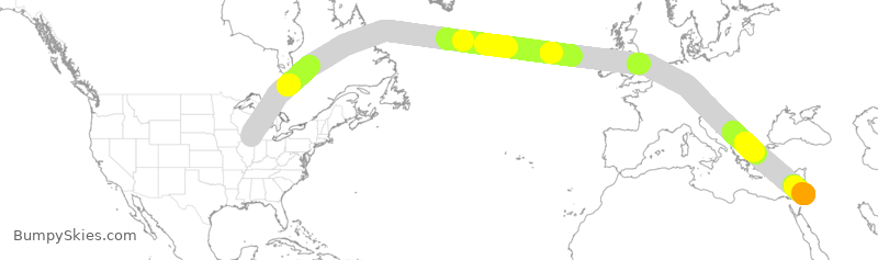 Turbulence forecast map for RJA8264, ORD to AMM