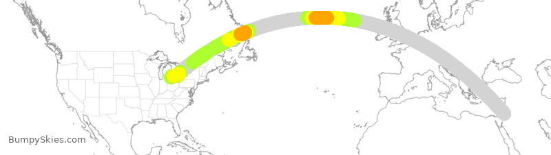Turbulence forecast map for RJA90, AMM to DTW