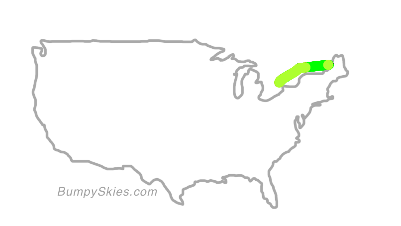 Map of continental US with illustrated flight path and turbulence forecast (described in text below)
