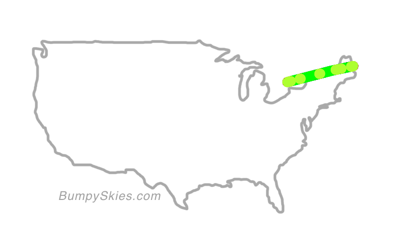 Map of continental US with illustrated flight path and turbulence forecast (described in text below)