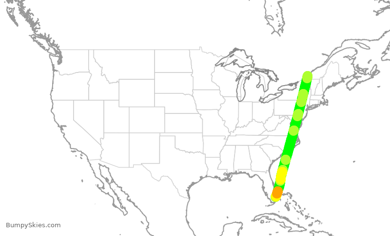 Turbulence forecast map for ROU1606, YUL to FLL
