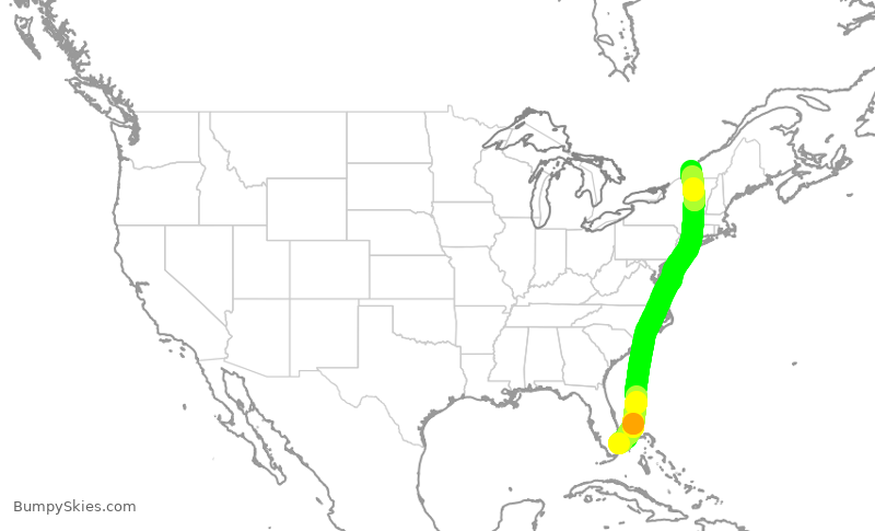 Turbulence forecast map for ROU1607, FLL to YUL