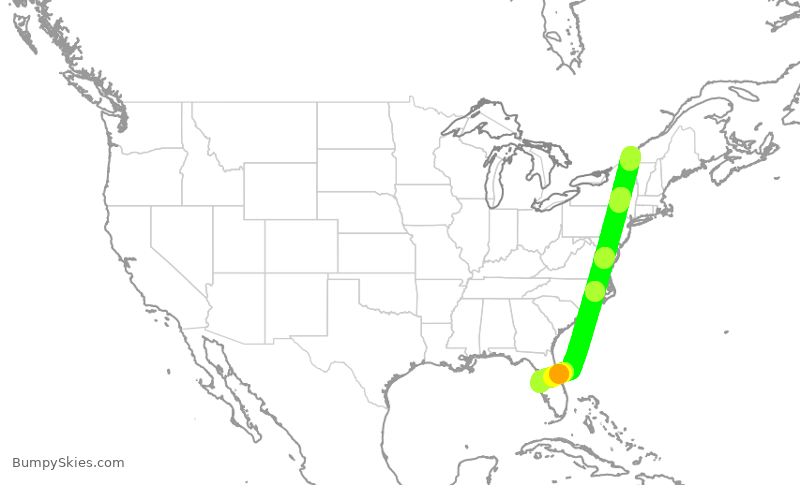 Turbulence forecast map for ROU1616, YUL to TPA
