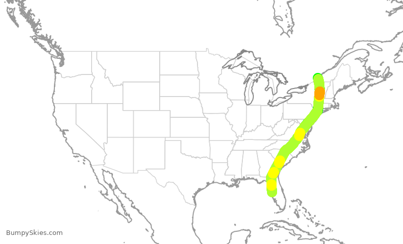 Turbulence forecast map for ROU1617, TPA to YUL