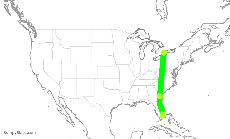 Turbulence forecast map for ROU1620, YYZ to FLL