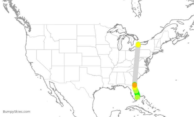 Turbulence forecast map for ROU1626, YYZ to FLL