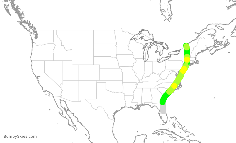 Turbulence forecast map for ROU1639, MCO to YUL