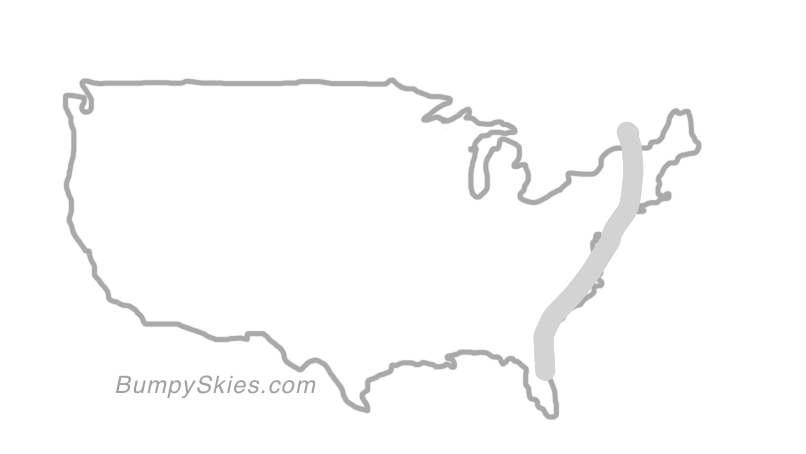 Map of continental US with illustrated flight path and turbulence forecast (described in text below)