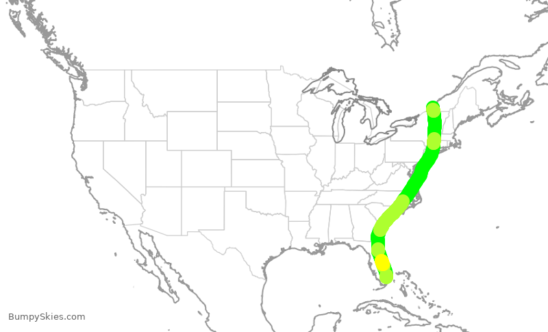 Turbulence forecast map for ROU1651, MIA to YUL