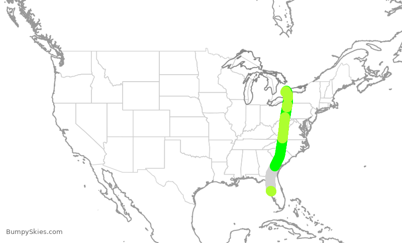 Turbulence forecast map for ROU1661, TPA to YYZ