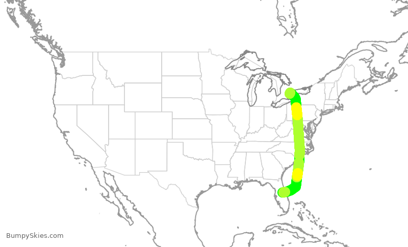 Turbulence forecast map for ROU1671, MCO to YYZ