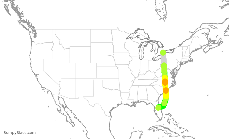 Turbulence forecast map for ROU1672, YYZ to MCO