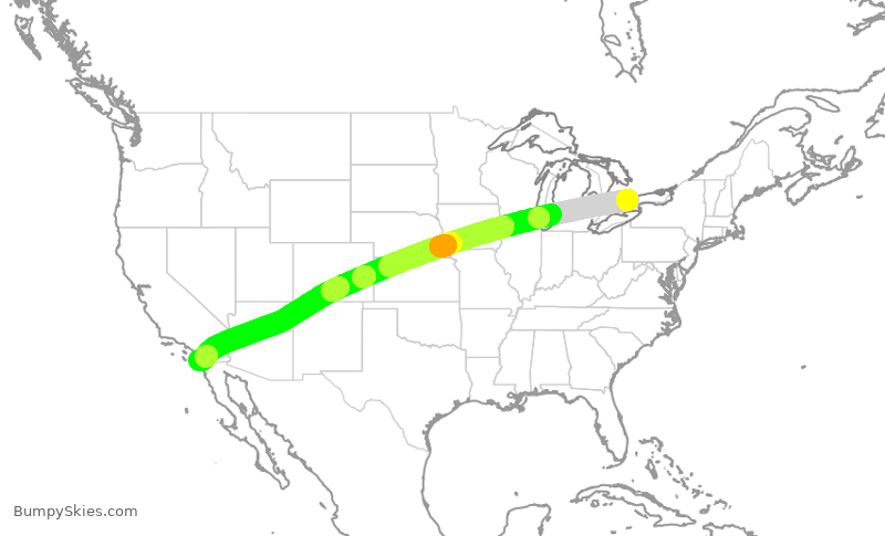 Turbulence forecast map for ROU1683, YYZ to SAN