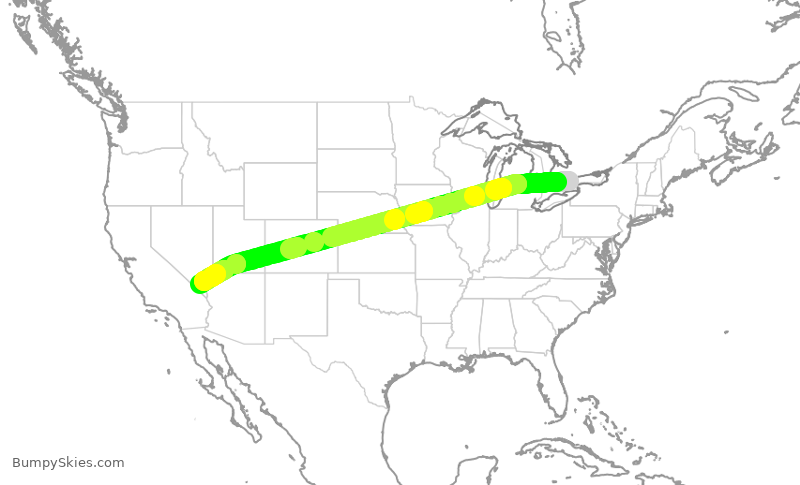 Turbulence forecast map for ROU1701, YYZ to LAS