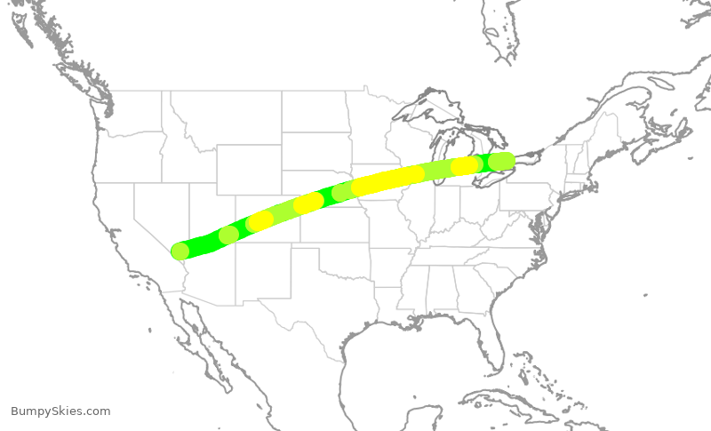 Turbulence forecast map for ROU1702, LAS to YYZ