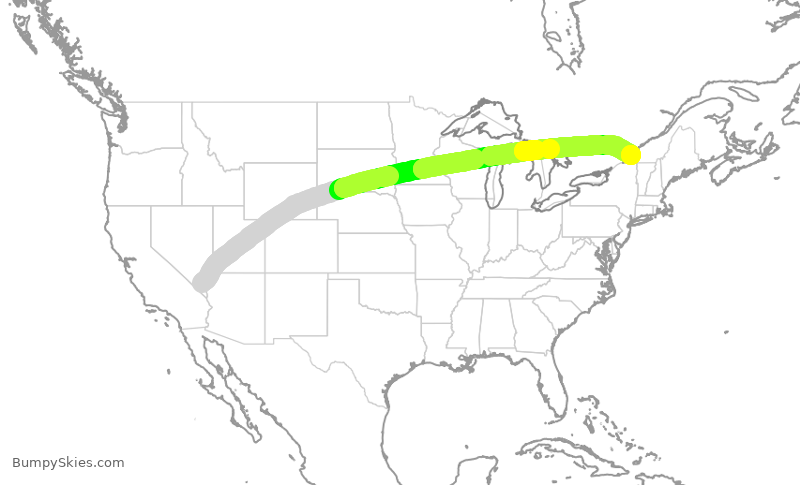 Turbulence forecast map for ROU1708, LAS to YUL