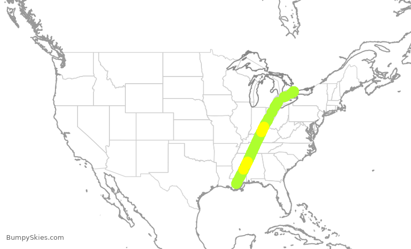 Turbulence forecast map for ROU1710, MSY to YYZ