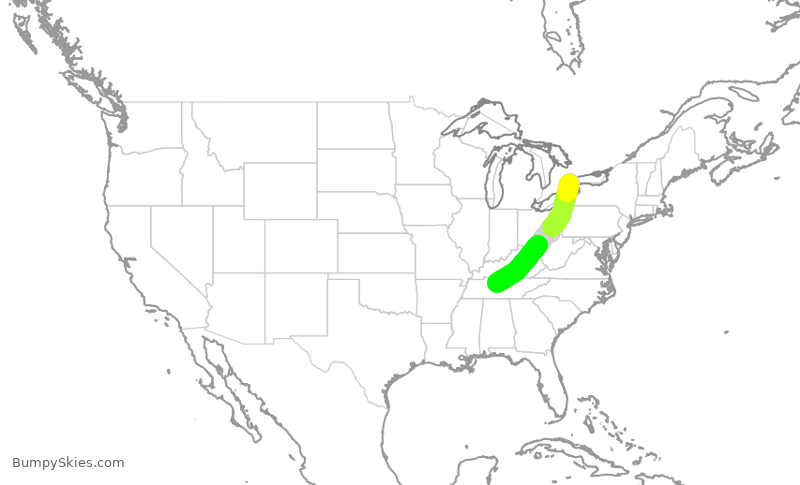 Turbulence forecast map for ROU1715, YYZ to BNA