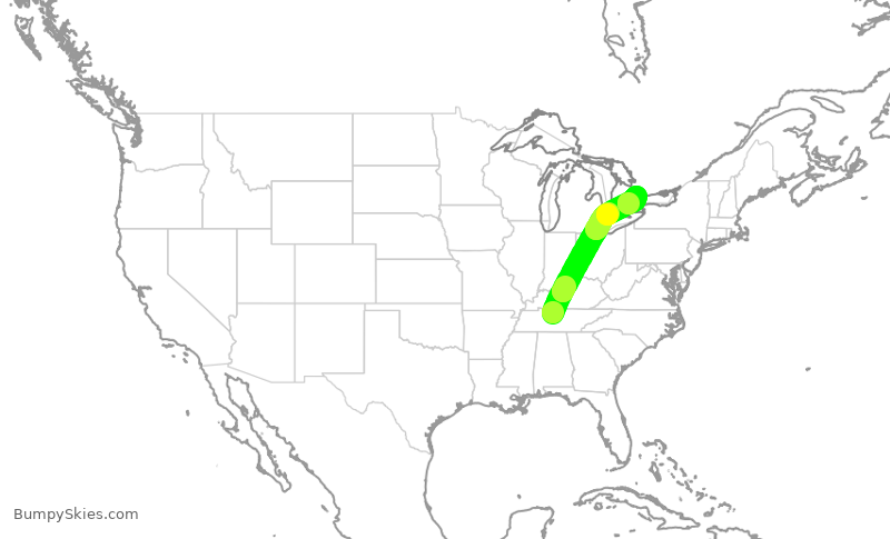Turbulence forecast map for ROU1716, BNA to YYZ