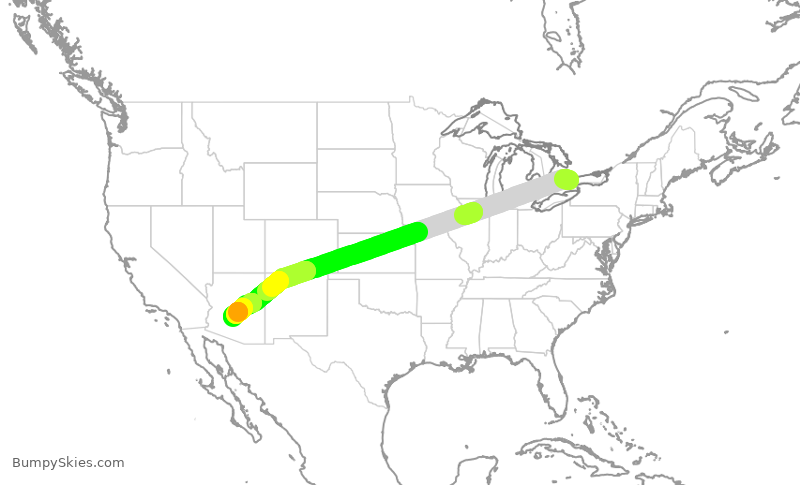 Turbulence forecast map for ROU1721, YYZ to PHX