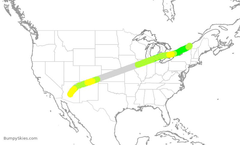 Turbulence forecast map for ROU1730, PHX to YUL
