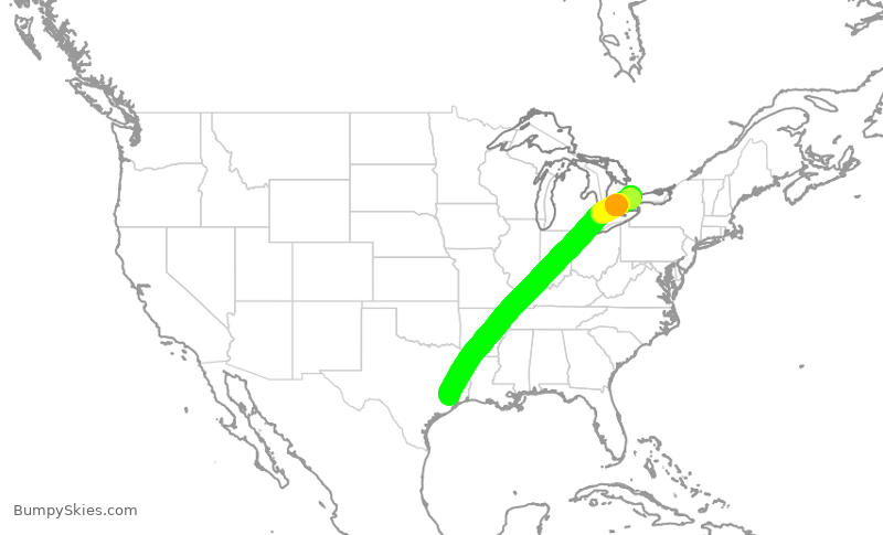 Turbulence forecast map for ROU1734, IAH to YYZ