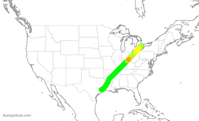 Turbulence forecast map for ROU1735, YYZ to IAH