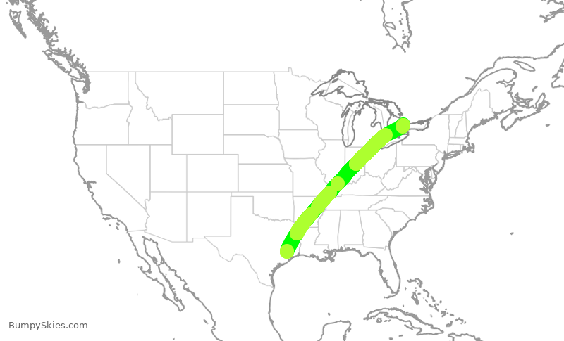 Turbulence forecast map for ROU1736, IAH to YYZ