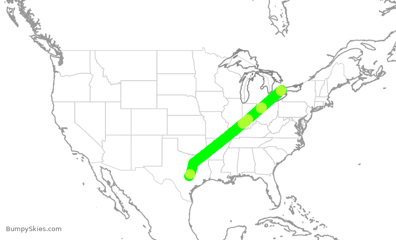 Turbulence forecast map for ROU1739, YYZ to AUS