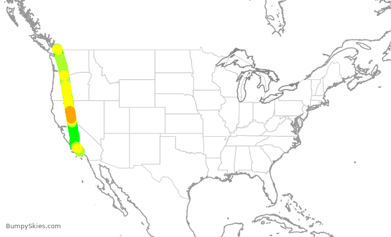 Turbulence forecast map for ROU1744, YVR to LAX
