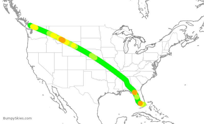 Turbulence forecast map for ROU1754, YVR to MIA
