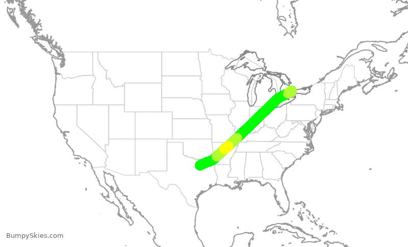 Turbulence forecast map for ROU1756, DFW to YYZ