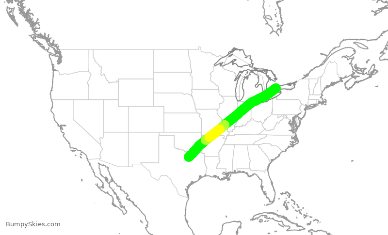 Turbulence forecast map for ROU1757, YYZ to DFW