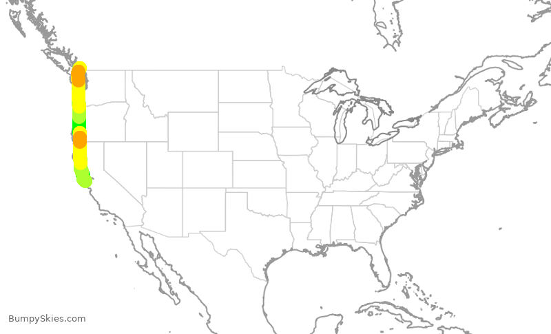 Turbulence forecast map for ROU1764, YVR to SFO