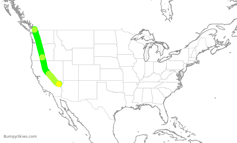 Turbulence forecast map for ROU1772, YVR to LAS