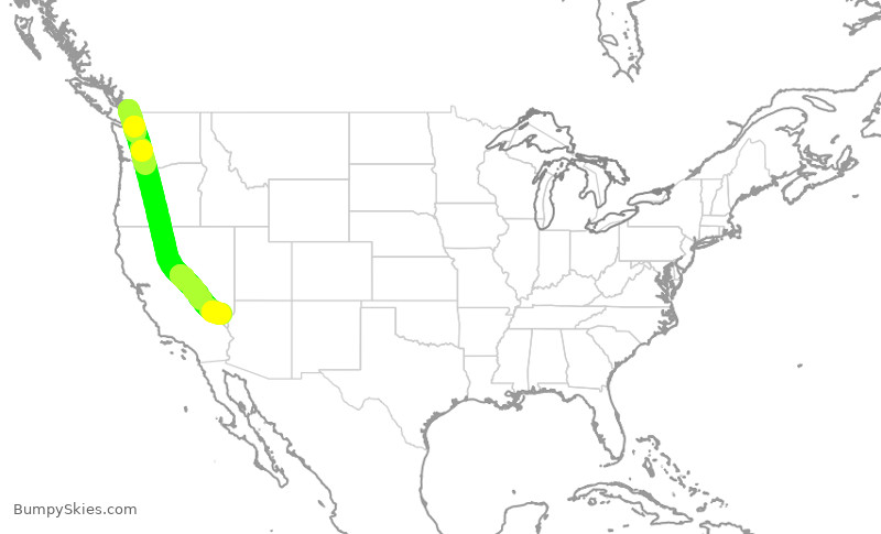 Turbulence forecast map for ROU1774, YVR to LAS