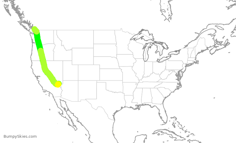 Turbulence forecast map for ROU1775, LAS to YVR
