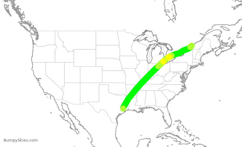 Turbulence forecast map for ROU1780, IAH to YUL