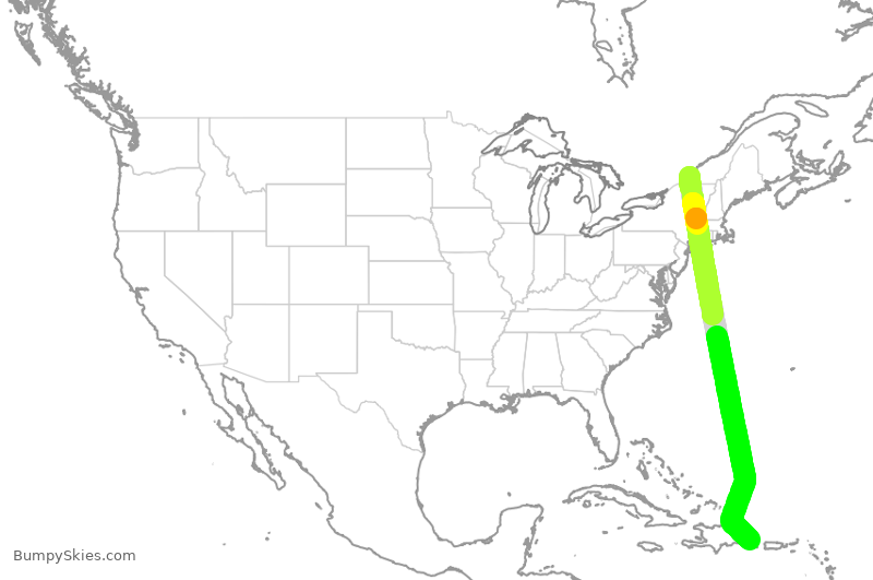 Turbulence forecast map for ROU1792, YUL to DPC